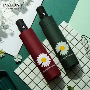 

Creative Little Daisy Rain Umbrella Fully Automatic 8 Bone Vinyl Rain Or Shine Dual Purpose Umbrella College Style Parasol Umbre