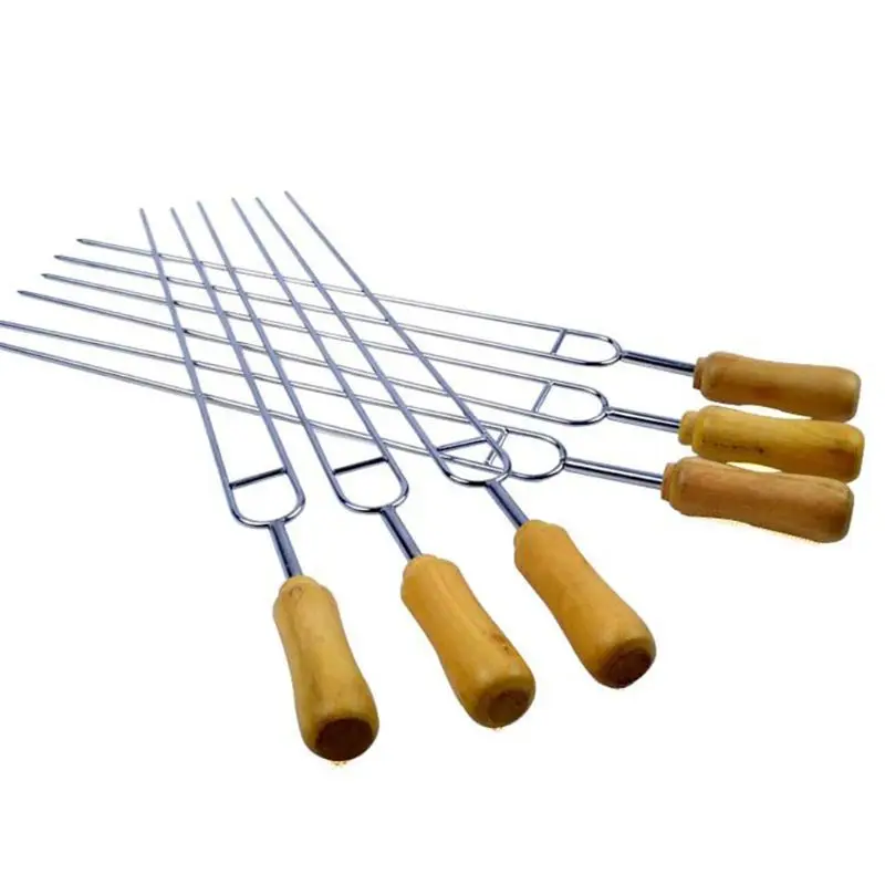 6pcs Stainless Steel U-Shaped Barbecue Brazing Fork Needle Grilling Skewers Double Prong BBQ Tools 32cm/12.60in BBQ Forks