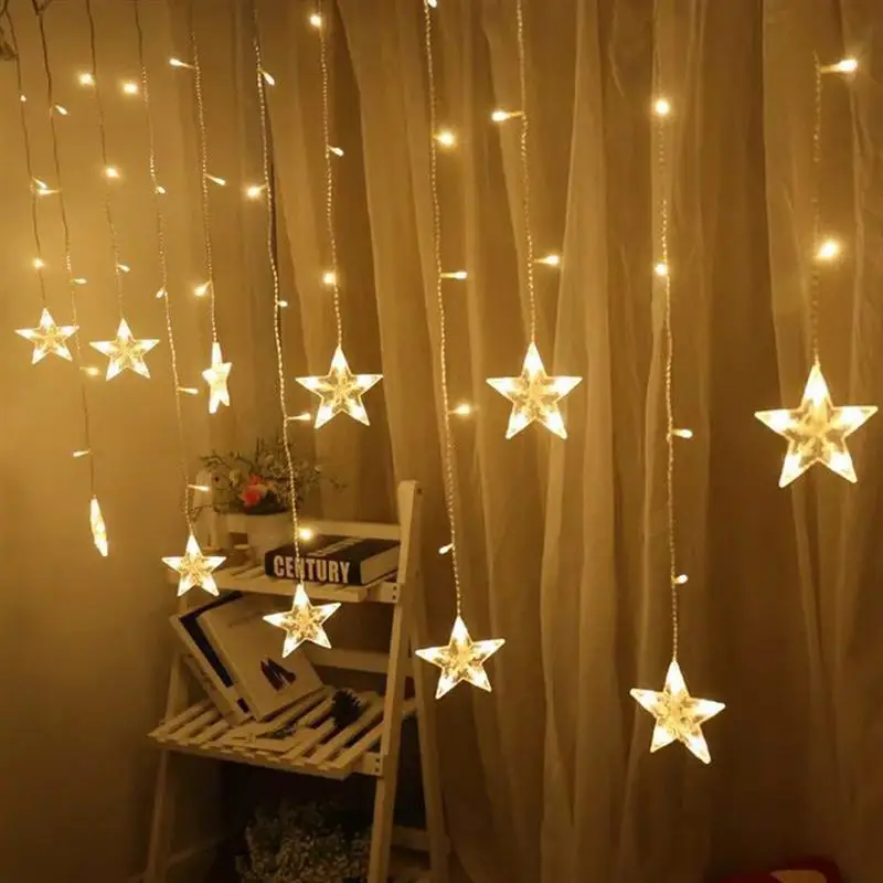 LED Star String Curtain Lights Five Pointed Star Starry Light For Wedding Holiday Party Home Garden Christmas(USB