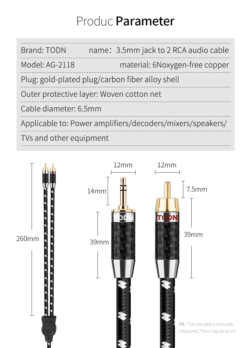 3.5mm para 2RCA AUX, RCA Jack, 3.5