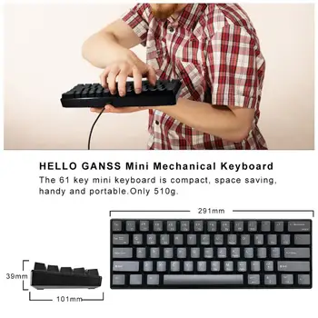 

HELLO GANSS Mini 61 key Mechanical PC Keyboard - Type c Wired 60% Gaming Keyboard , US Layout (QWERTY) for Competitive Gaming