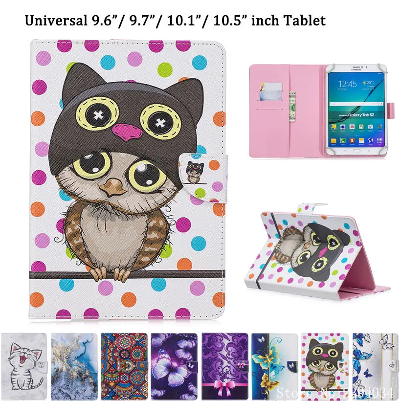 

Universal Case For Huawei MediaPad T3 T5 10 Cover for 9.6 9.7 10 10.1 10.5 Inch Tablet Funda Fashion owl Cat Print Stand Shell