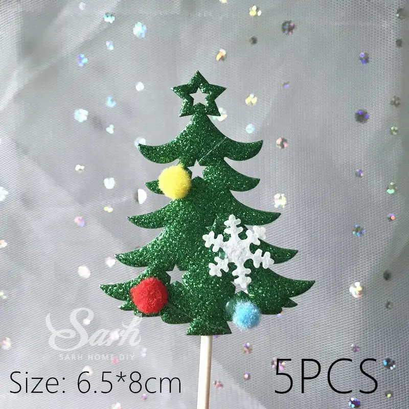 5pc trees Счастливого Рождества Санта торт-снеговик Топпер Войлок Рождественская елка декор в виде оленя для детского душа принадлежности для выпечки счастливый год Любовь Подарки - Цвет: 5pc trees