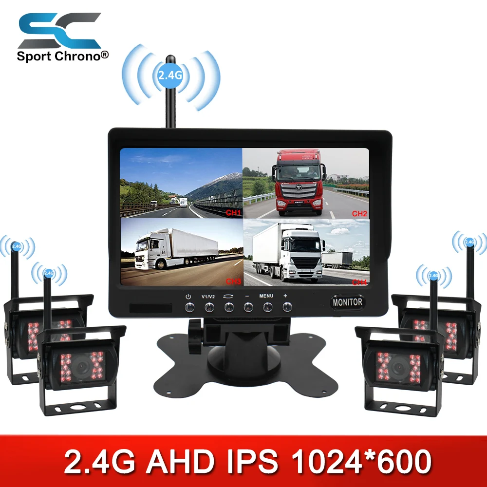 

Digital Wireless Truck Camera 4 Split Screen Kit Vehicle Rear View Camera + 7" LCD Backup Monitor for Semi-Trailer/Box Truck/RV