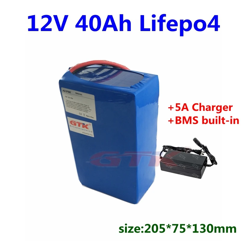 GTK Lifepo4 12V 12,8 V 40Ah литиевая батарея с BMS для наружного аудио грыжи лампа монитор тележка для гольфа+ 5A зарядное устройство