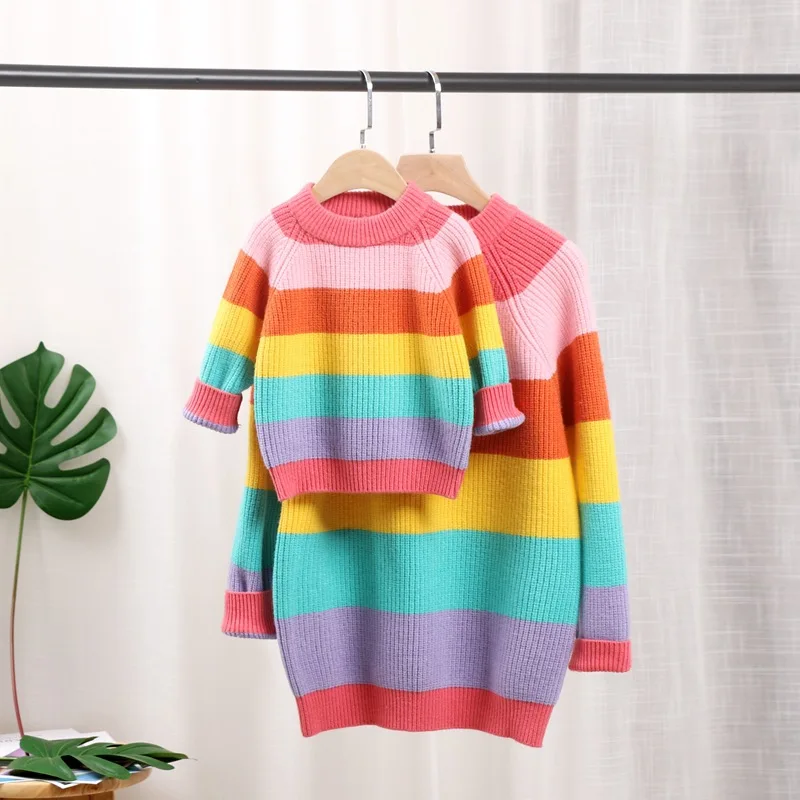 

[Micro for] 2019 Autumn Clothing New Style Parent-child Matching Outfit Colored Mosaic Sweater Medium-small Children Girls Baby