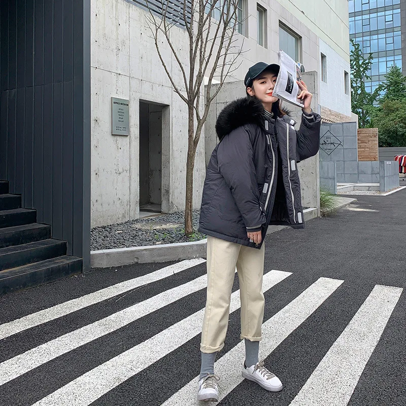 

Large Pocket Cotton-padded Jacket 2019 New Style Korean-style Loose-Fit down Feather Cotton-padded Clothes Cotton Coat Student d