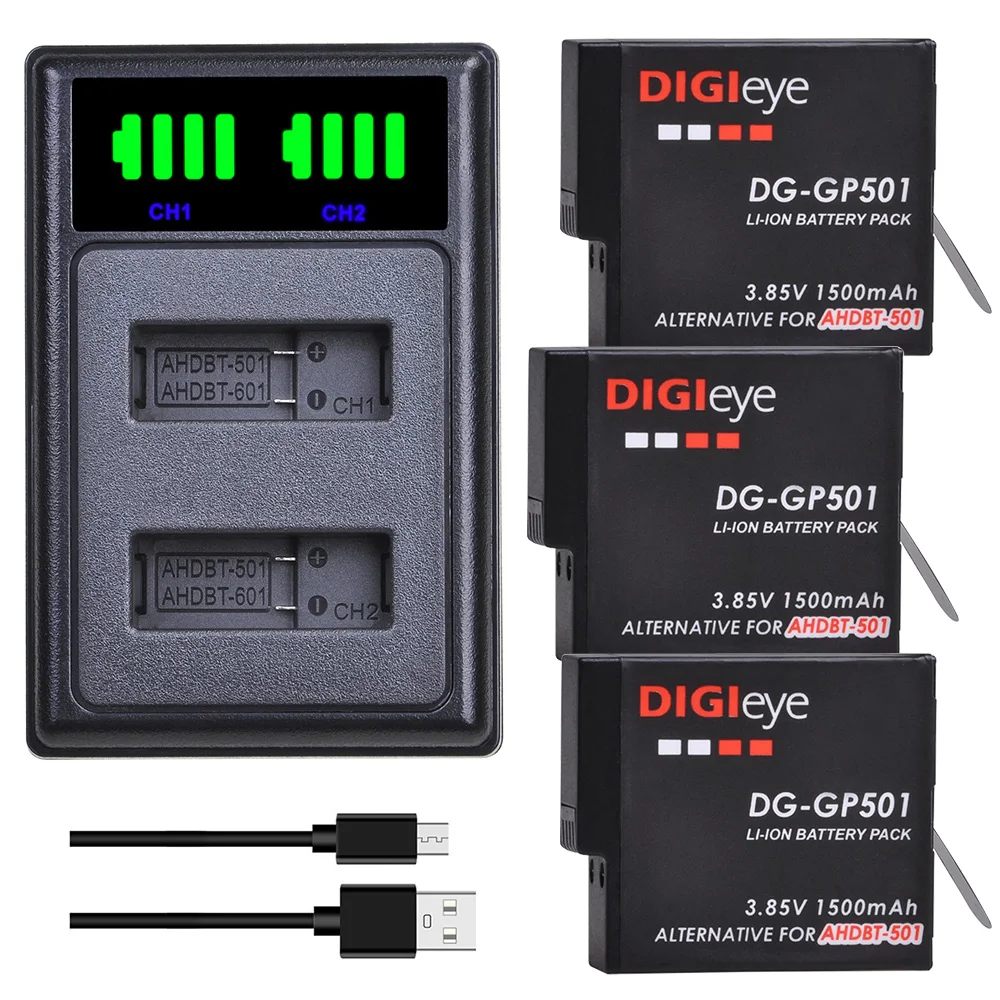 Per Gopro Hero 5, Hero 6, Hero 7 Black Battery + Charger Set Per Go Pro Hero Gopro Hero 5, Hero 6, Hero 7,2018 Action Camera