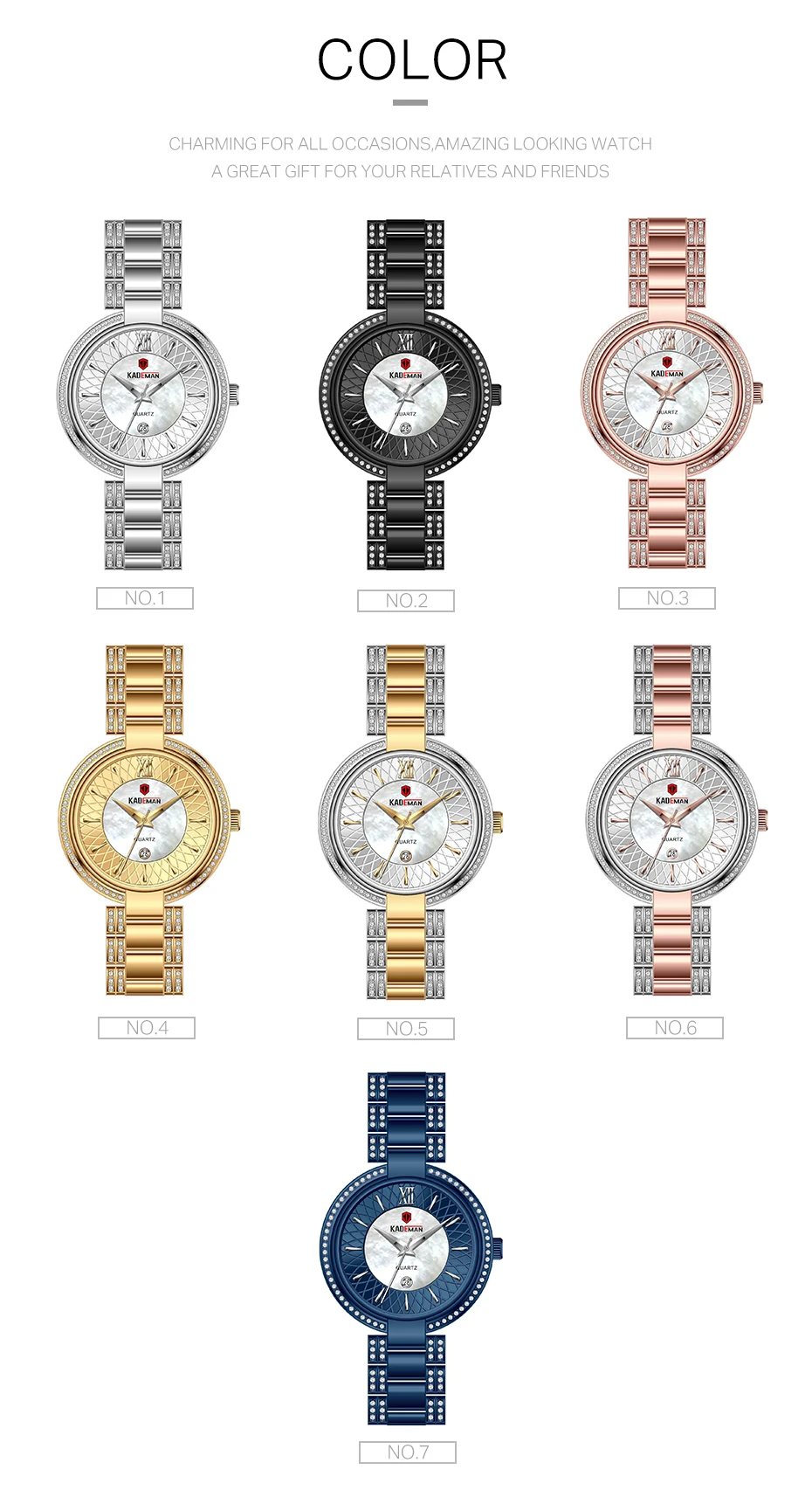 KADEMAN Брендовые Часы элегантные роскошные женские часы Новая мода Кристалл платье женские наручные часы наивысшего качества полная сталь