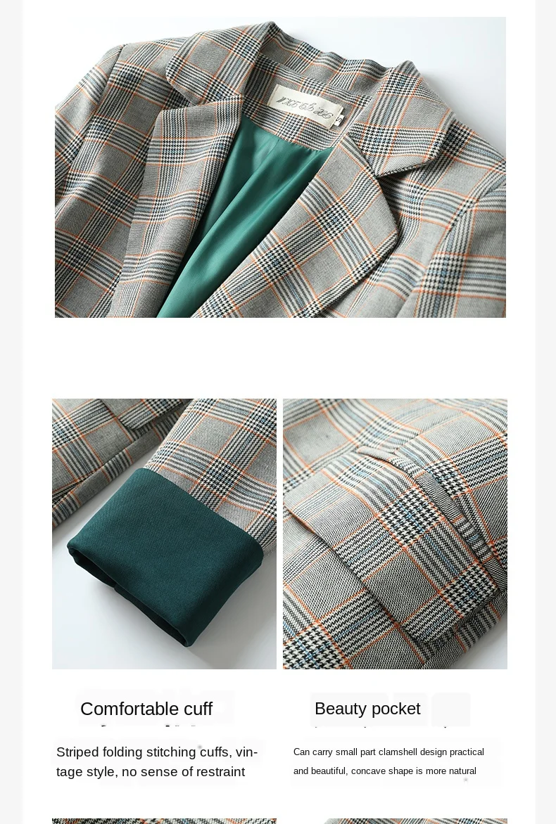 Meados de Comprimento de Alta Xadrez Pequeno Terno Jaqueta Feminina Qualidade Estilo Coreano Fino Moda Casual Blazer Escritório Cabolsa Temperamento 3 comprimento de alta qualidade estilo coreano fino