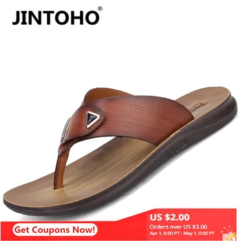 

JINTOHO classic men's sandals summer leather beach sandals soft and comfortable home casual shoes