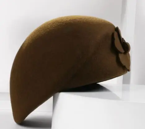 coffee Beret Женский шерсть цветок черная шляпа винтажное платье в английском стиле зимние женские фетровые Французский Берет шляпы Bone Feminino - Цвет: coffee Beret