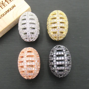 

APDGG 19x26mm Rice Gold plated Cubic Zirconia CZ Micro Paved Loose Metal Beads For Jewelry Making DIY