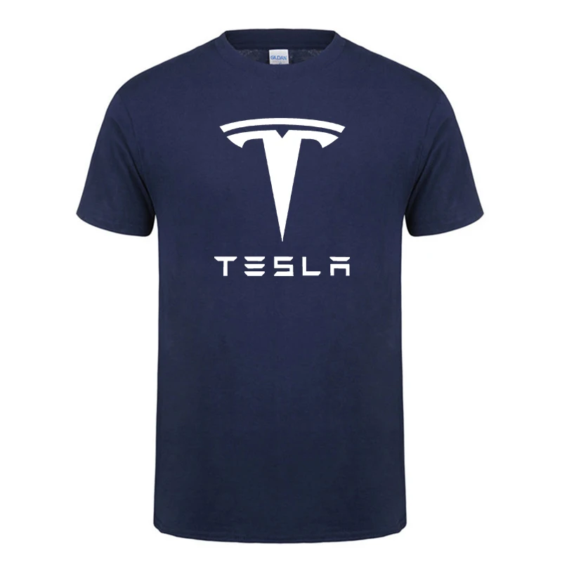 New Tesla Men T Shirts Short Sleeve Round Neck Ringer Letter Printed cotton Male Tees Casual Boy t-shirt Tops many colors - Цвет: navy-1