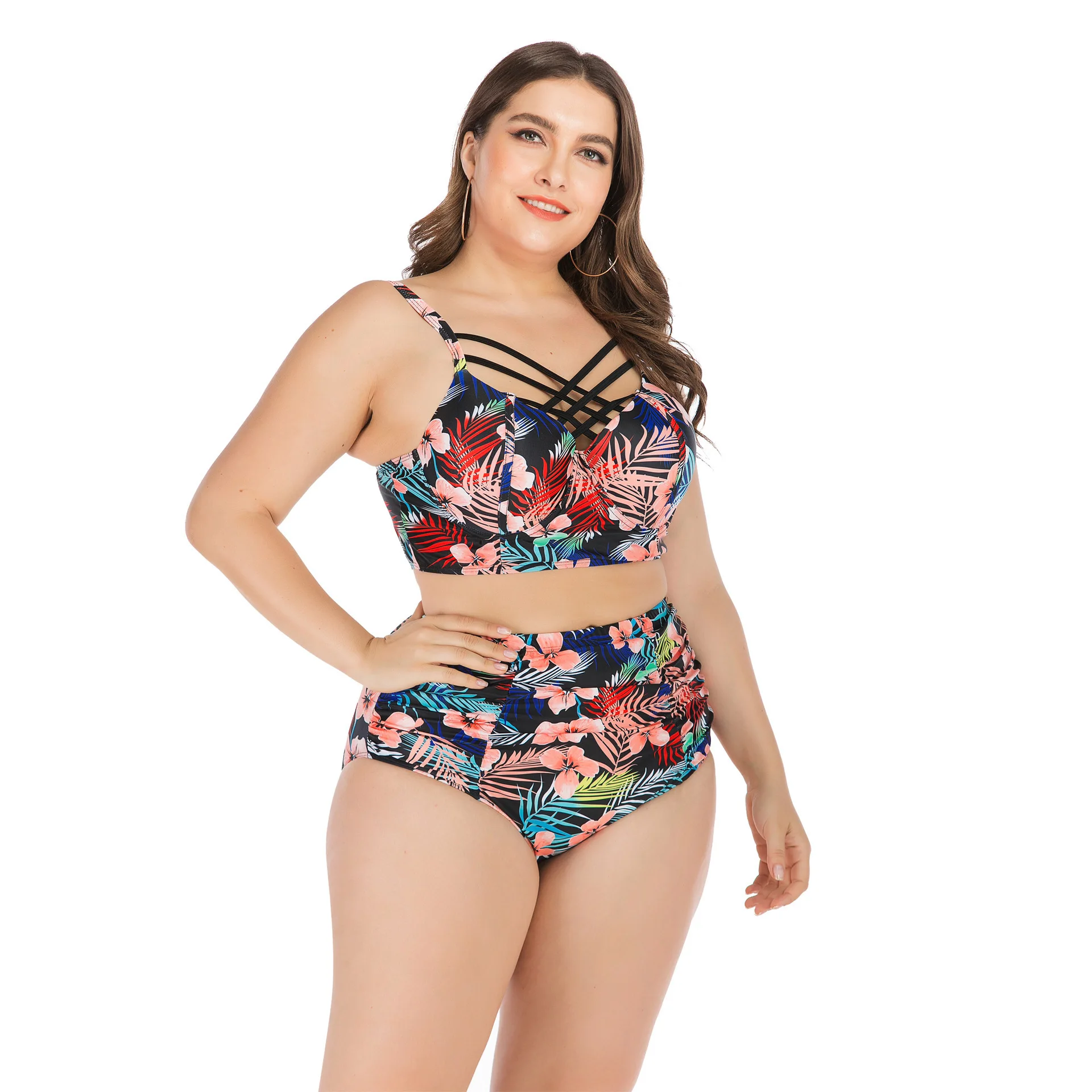 

2020 New Style Europe And America Large Size Bikini Bikini Fat Underwire Large Cup WOMEN'S Swimsuit Swimwear