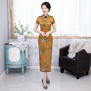 

Women Spring New Silk Qipao Vintage Plus Size 3XL Evening Party Dress Sexy Slim Cheongsam Print Flower Mandarin Collar Vestidos