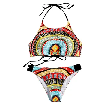 

Bohemian Bikini Fashion Swimwear Womens Print Bandage Bikini Push-Up Pad Swimsuit Summer Beachwear Bikini Set Biquini 2020 #C1