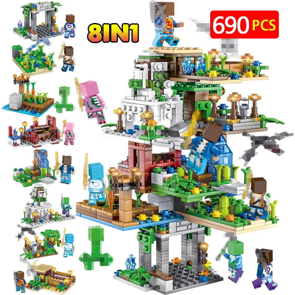 

690PCS My World Creator Hanging Garden Tree House Legoing Mountain Cave 21137 Building Blocks Figure Bricks Toys for Kids Gift
