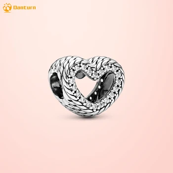 

Danturn Autumn 925 Sterling Silver Bead Snake Chain Pattern Open Heart Charm fit Original European Bracelet Women Jewelry Making