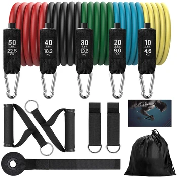 

Resistance Bands Set, Including 5 Stackable Exercise Bands with Door Anchor, Ankle Straps, Carrying Case & Guide Ebook
