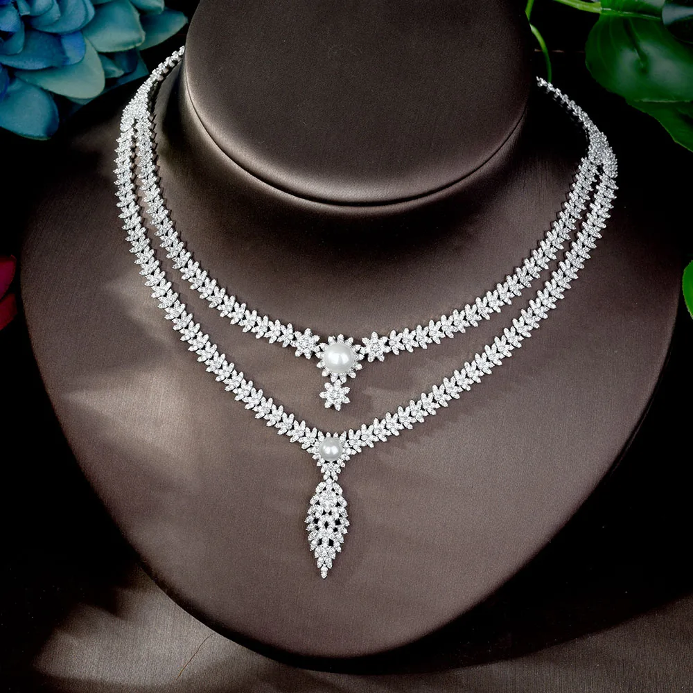 HIBRIDE, сверкающий женский ювелирный набор, геометрический дизайн, кубический цирконий, серьги и ожерелье, ювелирный набор, parure bijoux femme N-1193