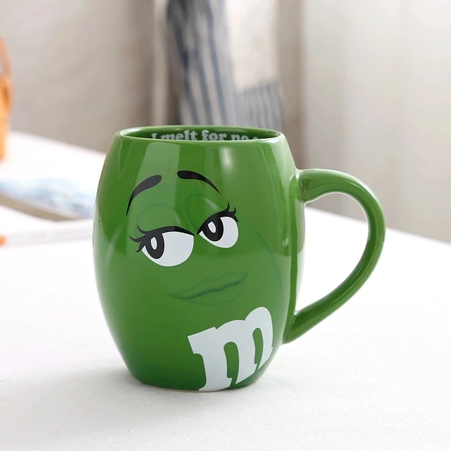 M& M кофейная чашка в зернах, молочная чашка y, мультяшная чашка с милым выражением, фирменные навальные напитки, рождественский подарок, креативная мультяшная чашка - Цвет: Зеленый