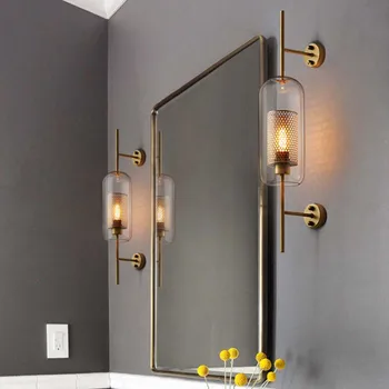 

Industrial Retro Glass wall lamps metal net creative loft Kitchen restaurant Bedroom Study stair Corridor sconce wall lights