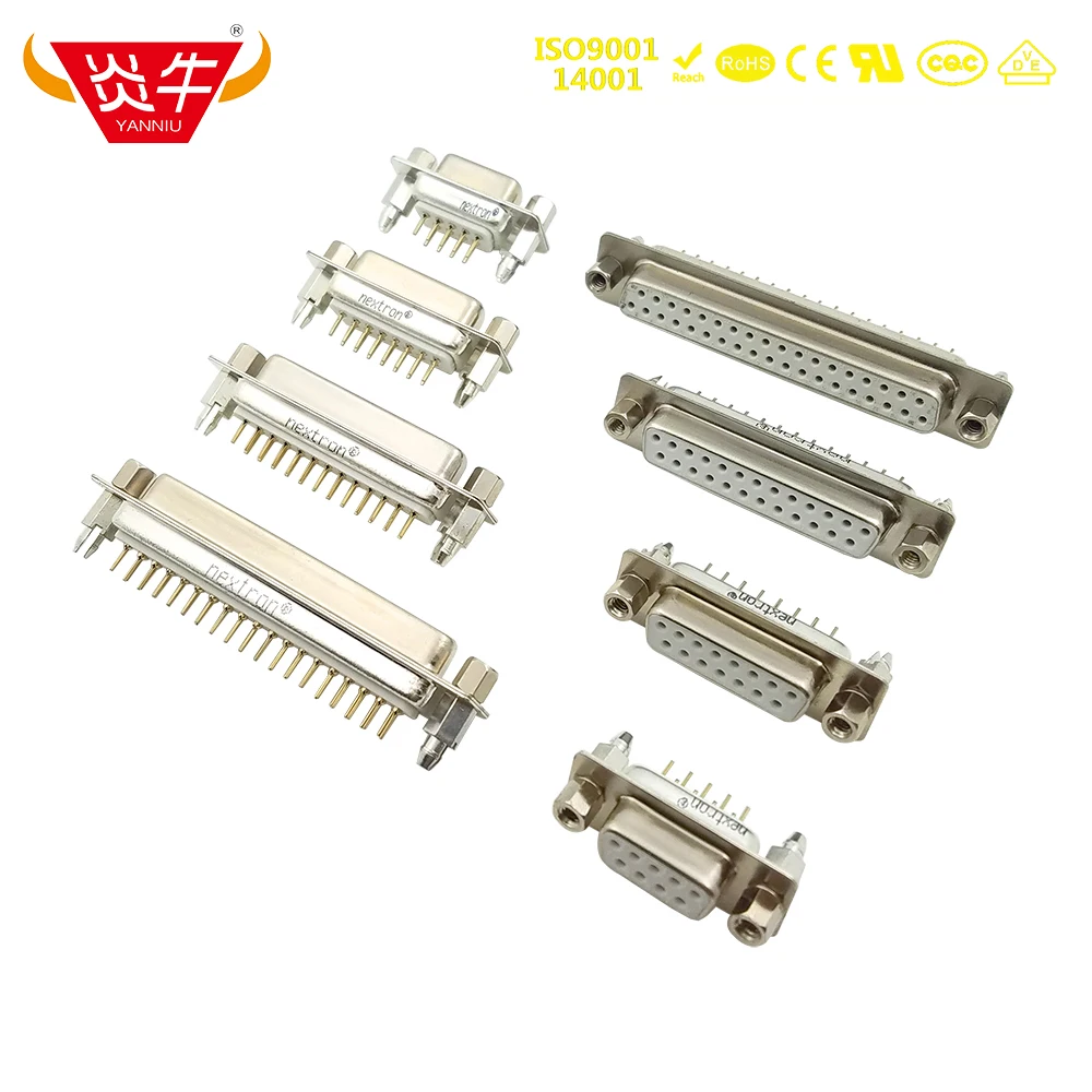 Nextron-ddp 9p 15p 25p 37p com Conectores de Flange Rs232 com Soquete Conector Pcb D-sub Série 3au Banhado a Ouro 50 Pcs