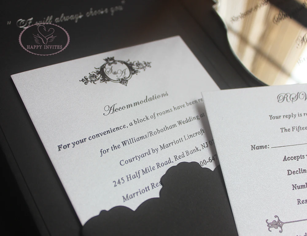 HI1156-10 Custom Black & White Hardcover  Wedding Card with Silver Foil and Acrylic Invitation with Black Letters Made in China
