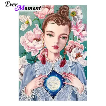 

Ever Moment Diamond Painting Art Girl Moon Full Square Resin Diamond Mosaic Embroidery Hobby Handicrafts Wall Decoration 4Y293