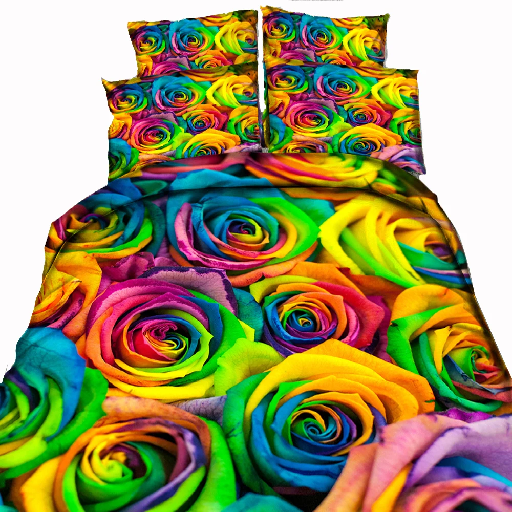 

3D Bed Cover Set Purple Rose Adult Bed Sheets And Pillowcases Comforter Bedding Set King Bedding Set 100% Microfier