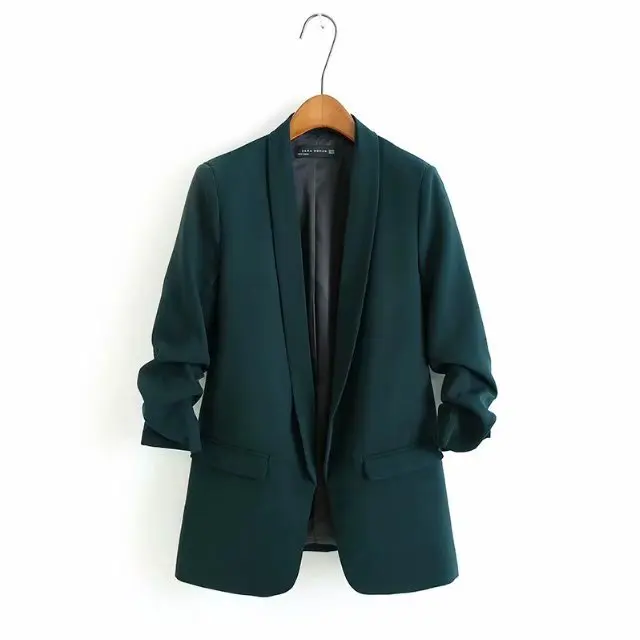 

Ozhouzhan Summer And Autumn New Style Suit Candy-Colored Pleated Three-quarter-length Sleeve Mid-length Slim Fit Suit Commuting