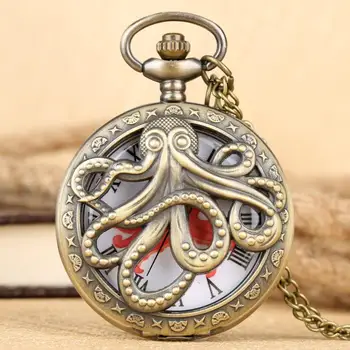 

Pocket Watch Octopus Pattern Cover Pocket Watch for Men Round Dial with Roman Numerals Pocket Watches for Women Pendant Watch