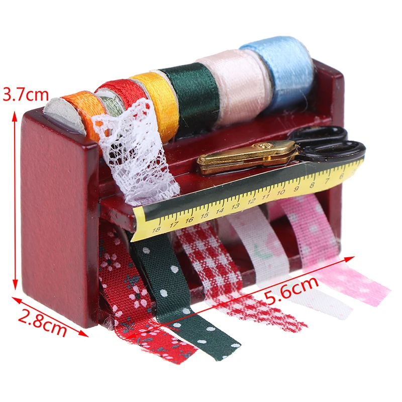 1Pc 1:12 Miniature Sewing Box with Scissors Kit Dollhouse Decoration Accessories