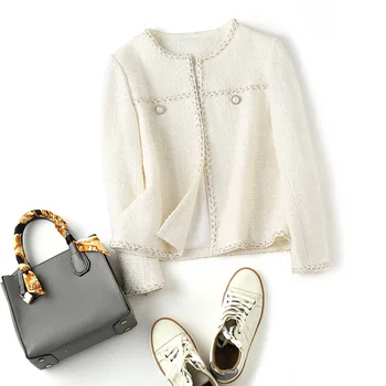 

European and American women's wear 2020 winter new style Long-sleeved round collar button Fashionable tweed Short coat