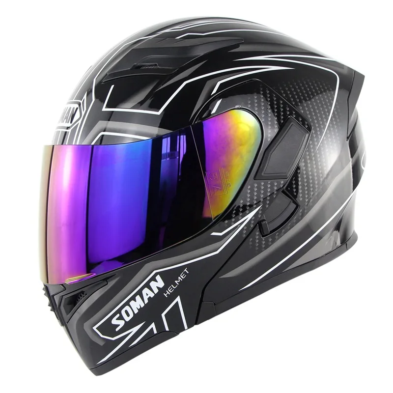 

Soman955 Motorcycle Helmet Double Lens Modular Helmet Riding Four Seasons Safe Locomotive Helmet with K5 Color Paillette