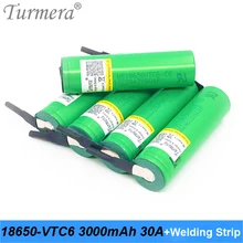 Turmera 18650 30a 3000mah батарея 18650 vtc6 с полоски для пайки для отвертки батарея 12V 16,8 V 18V 25V и батарея для электровелосипеда