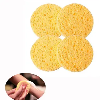 

10 PCs Natural Wood Fiber Round Yellow 8cm Dia Face Wash Cleansing Sponge Makeup Tools Accessories