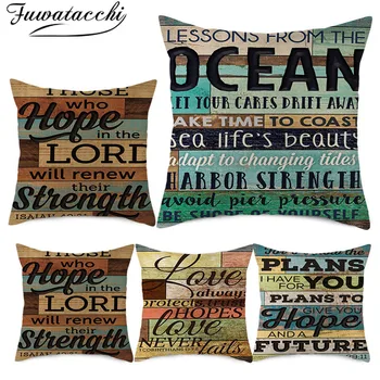 

Fuwatacchi Linen Dark Vintage Letter Cushion Cover Word Painting on Wooden Wall Pillow Cover for Home Sofa Decorative Pillowcase