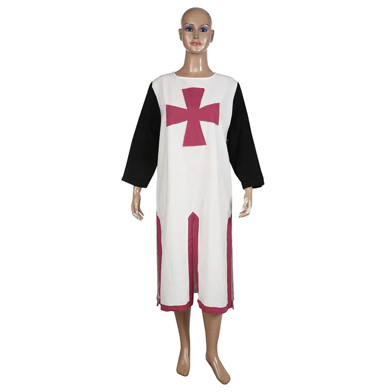 Knight Templar Crusader Costume for Men, Medieval Warrior Tunic with Cross Tabard, Belted Surcoat Gown Shirt, Plus Size 3XL 4XL image 4