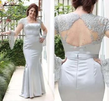 

Elegant Mermaid Mother of the Bride Dresses with Lace Applique Sher Long Sleeves Prom Dress Evening Gowns