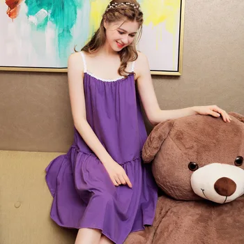 

Summer Sweet And Fresh Cotton Nightgown Sexy Mid-Length Female Nightdress Cute Dress Sleepdress Loose Home Dress S-XL Nightshirt