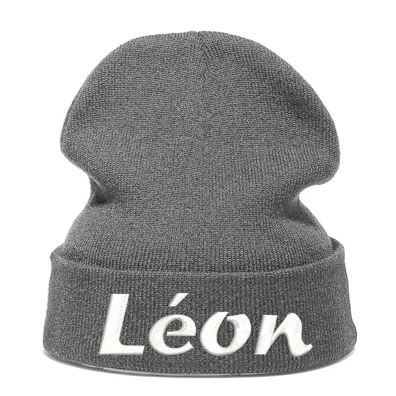 Beanie шляпа Skullie шапка, вязаная шапка-носок зимняя Осенняя вязаная вышивка в стиле панк Для мужчин Для женщин подростков уличных танцев по индивидуальному заказу Qutoe-Leon - Цвет: Серый
