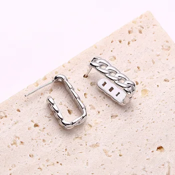 

Silvology 925 Sterling Silver Square Chain Stud Earrings High Quality Geometry Temperament Earrings for Women Stylish Jewelry