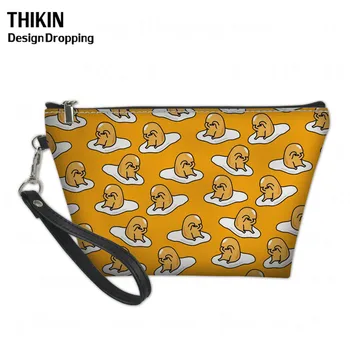 

THIKIN Large Leather Makeup Bag Cute Gudetama Cartoon Printing Girl Cosmetic Organizer Travel Toiletry Bags with Zipper Neceser
