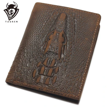 

Top Grain Genuine Leather Material Fashion Brown Crocodile Head Men Wallet Crazy Horse Wallet For Men