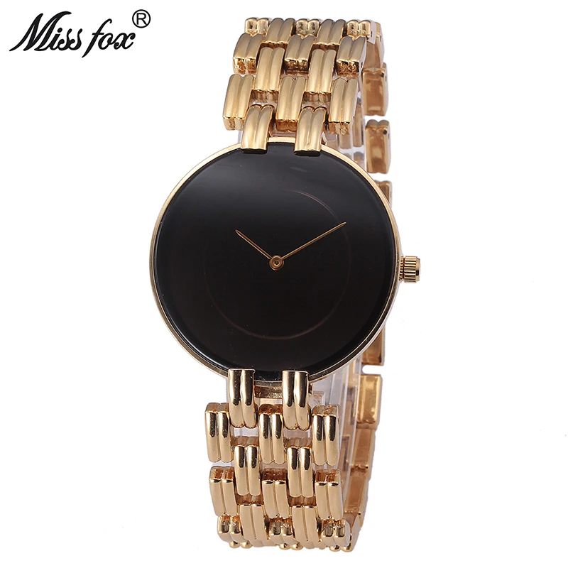 

MISSFOX Black Woman Watch Minimalism Designer Watches Ultra-Thin Large Dial Waterproof Simple Clock Top Brand Luxury For Women