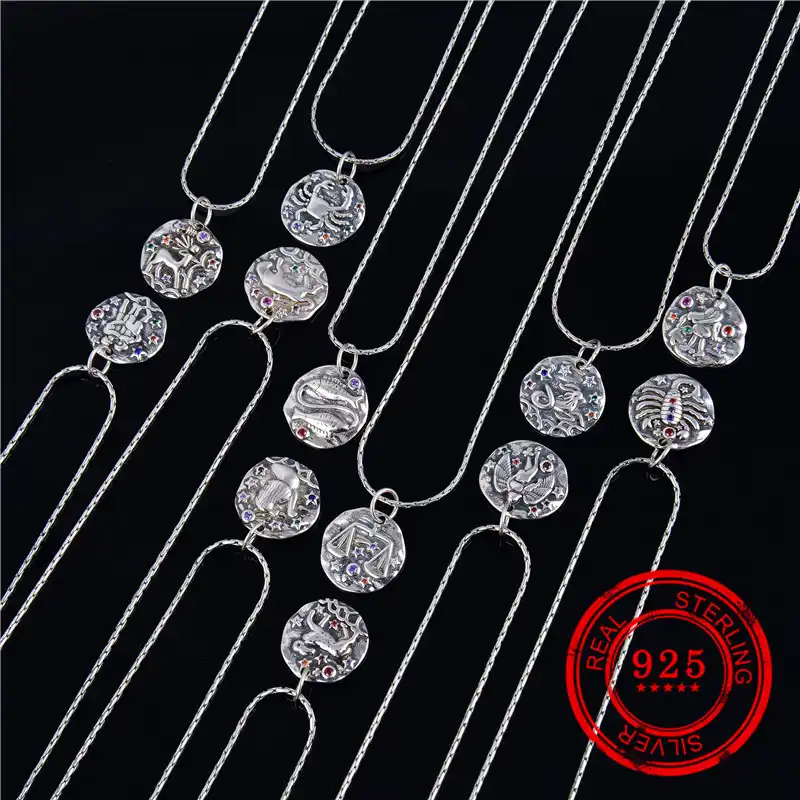 Korean Vintage Style 100 925 Sterling Silver 925 Necklace Vintage Style 12 Constellation Pendant Necklace Chain Necklaces Aliexpress