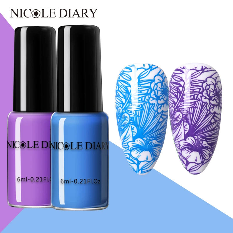 Nail Polish Nail Art Tools NICOLE DIARY 6pcs Nail Stamping Polish Cuticle Oil Nail File Set 4 2pcs Stamp Printing Art Lacquers DIY Stamping Tool Kits