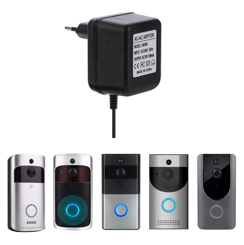 Transformador adaptador de energía de CA, cargador de 18V y 500mAh para timbre de vídeo inalámbrico con Wifi, cámara de 110V-240V, enchufe americano, británico, europeo y australiano